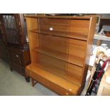 A retro glazed door bookcase wall unit with 2 drawers