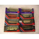 Box containing eight 176 scale Corgi Exclusive First Editions (EFE) toy bus models