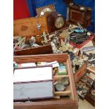 A mixed lot of mantel clocks, parts, tools, ornamentals etc.