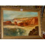 A gilt framed oil painting possibly Cornish scene.