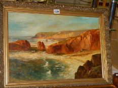 A gilt framed oil painting possibly Cornish scene.