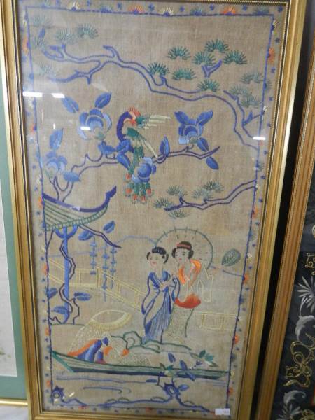 2 framed and glazed Chinese embroideries. - Image 3 of 3