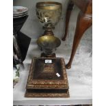 2 gilded base vases and a lidded box