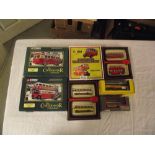 Seven boxed Corgi toy bus models including Corgi Classics,