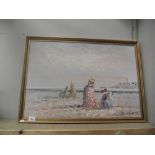 An oil on canvas vintage beach scene signed Marie Charlotte