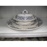 A Victorian large blue and white meat platter,