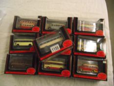 Box containing ten 176 scale Corgi Exclusive First Editions (EFE) toy bus models