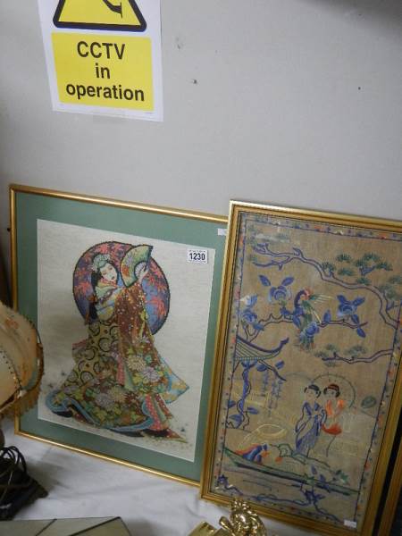 2 framed and glazed Chinese embroideries.