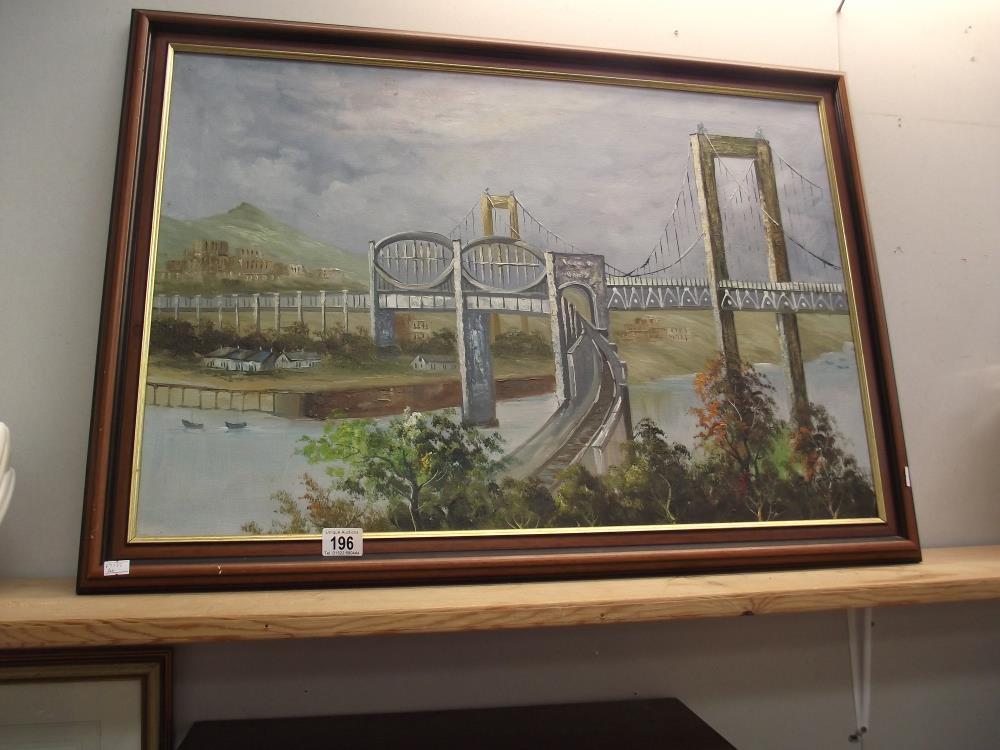 An oil on canvas painting of The Royal Albert railway and Tamar Road bridges signed C.