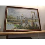 An oil on canvas painting of The Royal Albert railway and Tamar Road bridges signed C.