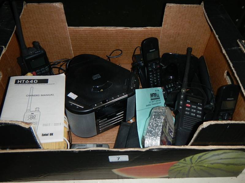 A Swiftech M.198 marine transceiver, one other, a cd player, cordless phones etc.