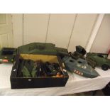 Three boxes containing various Action Man/Cherolee vehicles and accessories