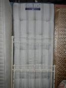 A 3 foot iron bedstead with mattress.