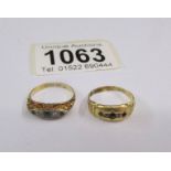 2 X 18ct gold rings, both size K. 5.6 grams.