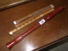 3 wooden recorder / flute wind instruments