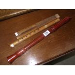 3 wooden recorder / flute wind instruments