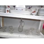 A good set of 6 vintage dessert dishes and a claret jug