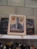 3 modern canvas prints (2 American adverts and New York scene)