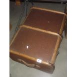 An old wooden bound travel trunk