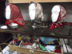 A quantity of vintage headscarves etc.