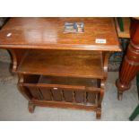 A 1930/50's oak magazine rack, and a vase side table.