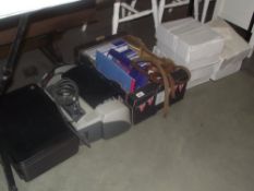 An Epson printer, HP scanner, box of printing cartridges and photo printer card, etc.