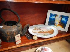 A Victorian cast iron kettle, pill box etc.