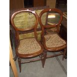 2 balloon back chairs with woven wicker seats