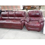 A tan 3 seater sofa and armchair.