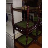 A darkwood stained 3 tier What Not / side unit with green leather panels