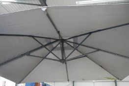 A large garden parasol umbrella.