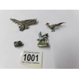 4 silver bird brooches circa 1940/50's being eagle, enamelled and stone set pheasant,