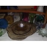 A large quantity of coloured Art Glass bowls and vases etc