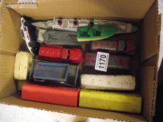 A quantity of playworn Dinky cars and buses etc