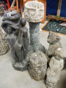 A quantity of garden ornaments including 3 graces.