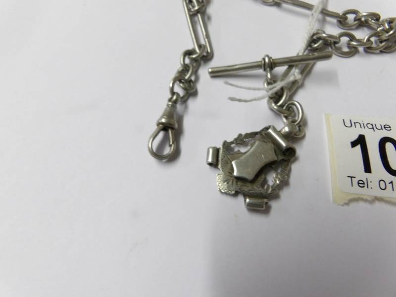 A silver full Albert chain, fancy link, dated Birmingham 1901 with shield shape fob. 33.8 grams. - Image 2 of 2