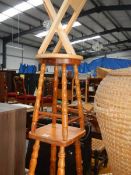 2 pine kitchen bar stools and a folding stool.