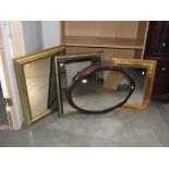 3 rectangular framed mirrors (one ornate and one gilt) plus one oval framed mirror