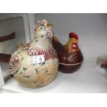 A large pottery novelty chicken figure & chicken egg dish/holder