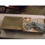 A small vintage case and additional box of mainly vintage children's clothes, christening gowns,