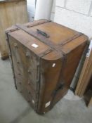 A brown wood effect painted steel chest / box