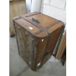 A brown wood effect painted steel chest / box