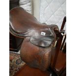An old leather saddle.