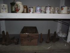 A quantity of cobblers shoe lasts and an old box