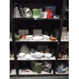 4 shelves of kitchen ware.