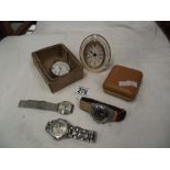 A pocket watch A/F also a travel clock & wristwatches etc.