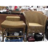 A matching 3 piece Lloyd loom chair, stool and basket.