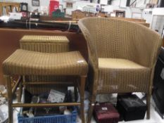 A matching 3 piece Lloyd loom chair, stool and basket.