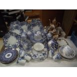 A quantity of blue and white dishes including Spode etc.