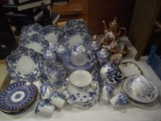 A quantity of blue and white dishes including Spode etc.